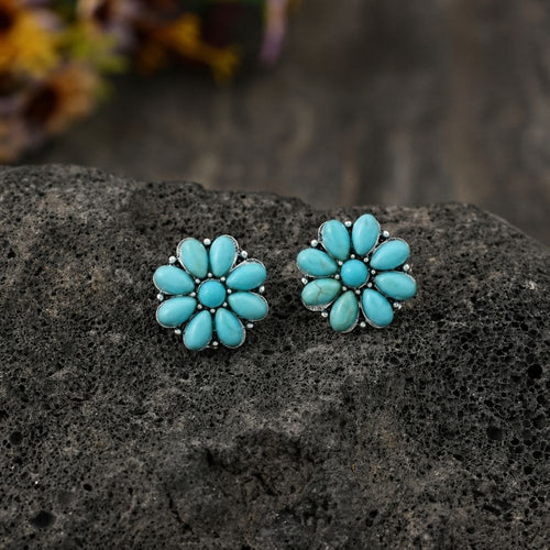 Couronne Octogonale | Boucles d'oreilles fleurs avec pierres turquoise – Vue 01