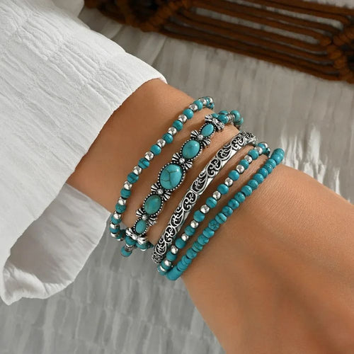 Esprit Bohème | Ensemble de bracelets turquoise – Vue 01