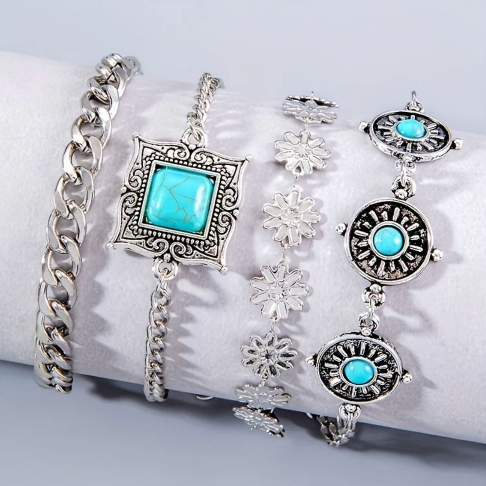 Pierre Céleste | Ensemble de bracelets avec pierres turquoise – Vue 02