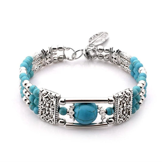 Reflet Marin | Bracelet argenté avec pierres turquoise – Vue 01