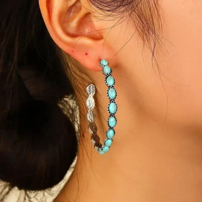 Cercle Bohème | Créoles ouvertes avec pierres turquoise ovales – Vue 01