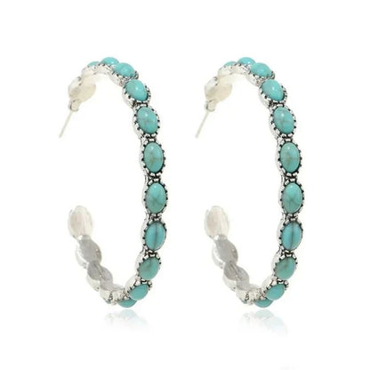 Cercle Bohème | Créoles ouvertes avec pierres turquoise ovales – Vue 02