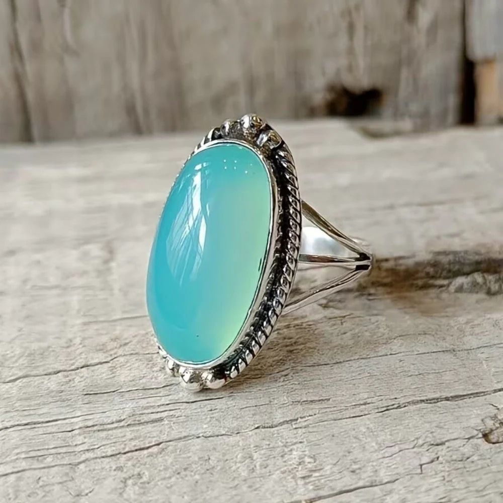 Pierre de Lagune | Bague argentée avec grande pierre turquoise – Vue 02