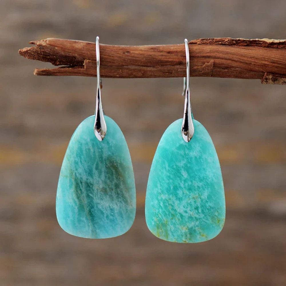 Large Surface | Boucles d'oreilles argentées avec plaques turquoise – Vue 01