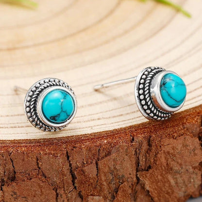 Pierre Bohème | Boucles d'oreilles argentées avec pierre turquoise – Vue 01