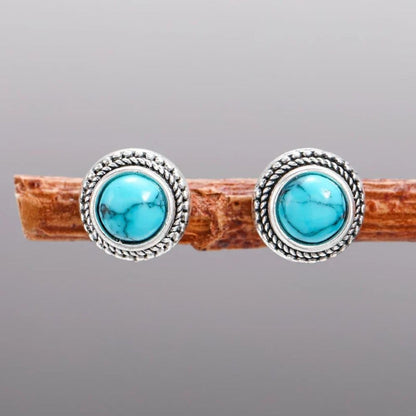 Pierre Bohème | Boucles d'oreilles argentées avec pierre turquoise – Vue 02