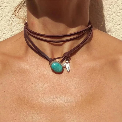 Bathilde | Collier bohème avec pendentif turquoise – Vue 01