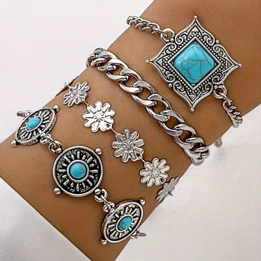 Pierre Céleste | Ensemble de bracelets avec pierres turquoise – Vue 01