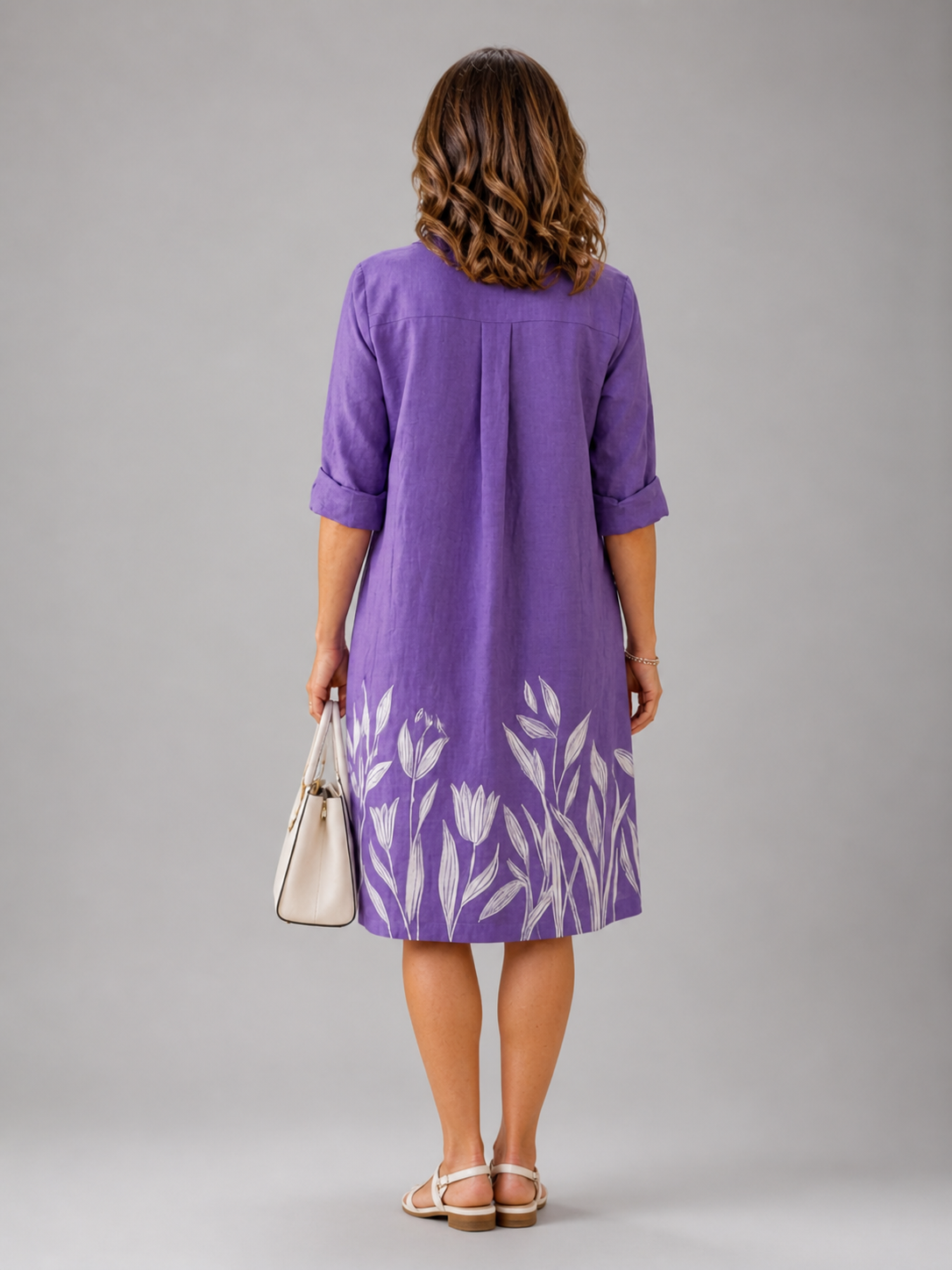 Ursule — Robe chemise violette à motif de tulipes