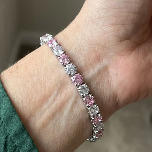 Duo de Roses | Bracelet rivière avec pierres roses sur deux rangées – Vue 01