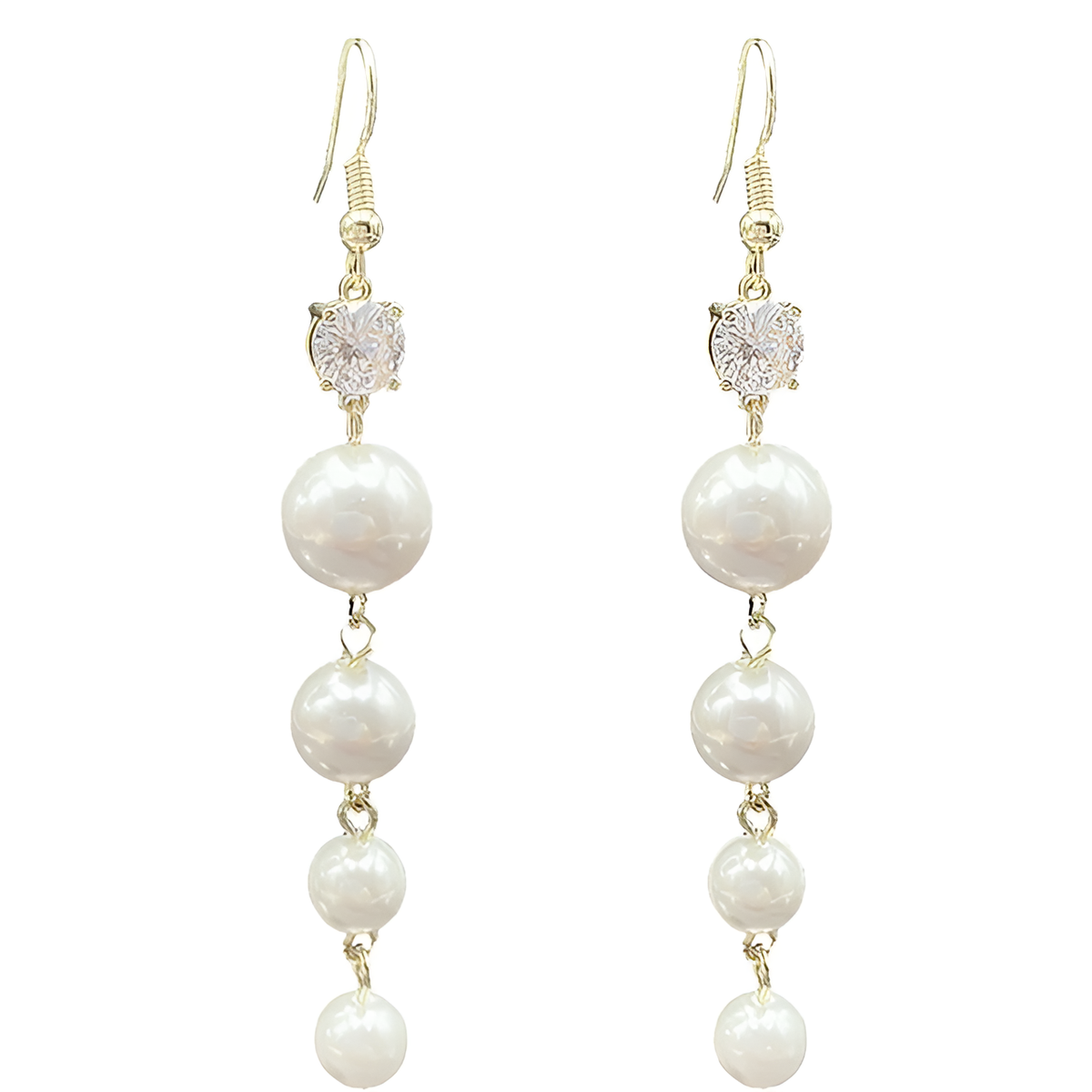 Rangée de Perles | Boucles d'oreilles avec quatre perles blanches – Vue 01