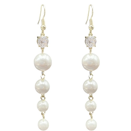 Rangée de Perles | Boucles d'oreilles avec quatre perles blanches – Vue 01