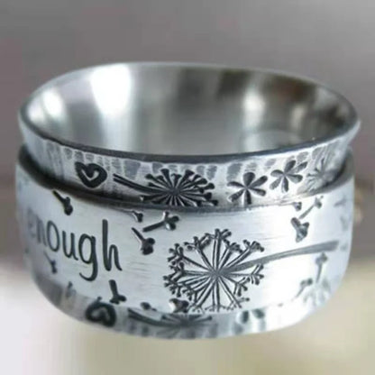 Pissenlit | Bague tournante large argentée à motif de pissenlit – Vue 01