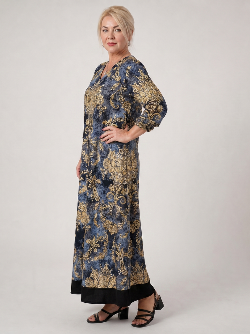 Quitterie — Robe longue à damas fleuri