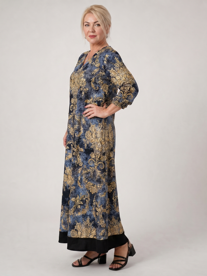 Quitterie — Robe longue à damas fleuri