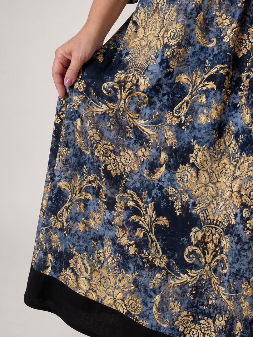 Quitterie — Robe longue à damas fleuri
