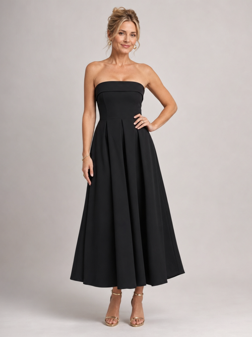 Joséphine — Robe bustier midi à jupe évasée, coloris Noir