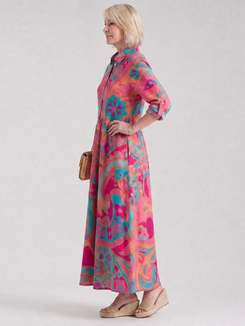 Emmanuelle — Robe longue chemise à imprimé paisley