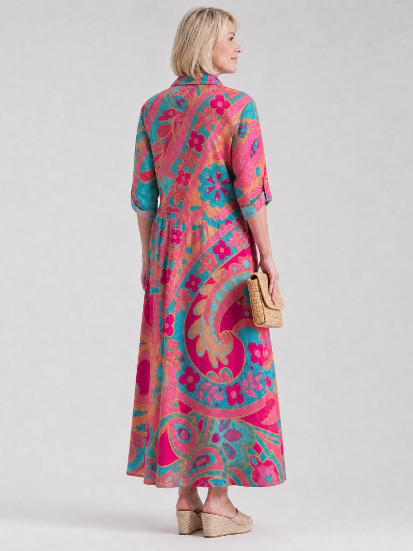 Emmanuelle — Robe longue chemise à imprimé paisley