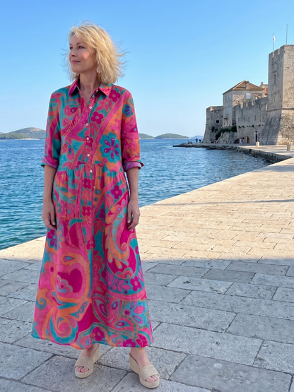 Emmanuelle — Robe longue chemise à imprimé paisley