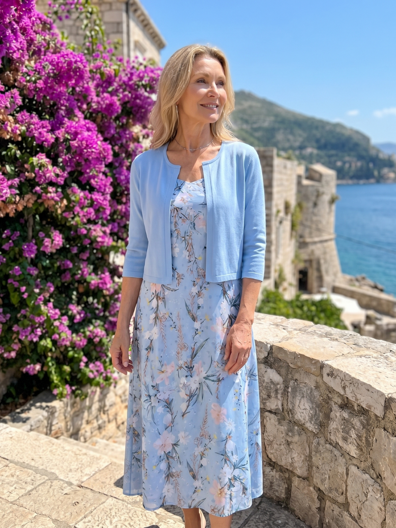 Danielle — Robe midi fleurie avec boléro assorti