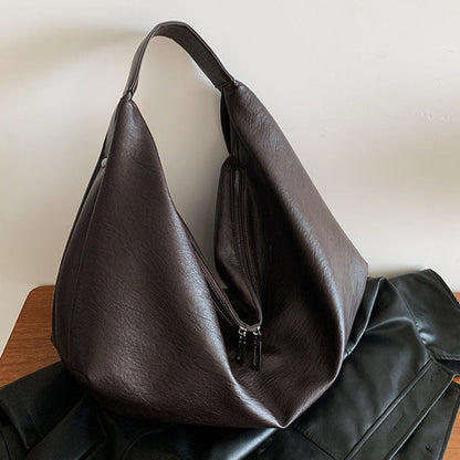 Sac porté épaule Souple XL brun foncé vu de côté