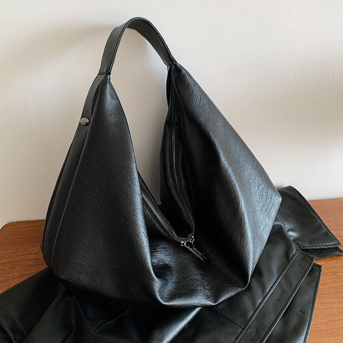Sac porté épaule Souple XL noir vu de côté