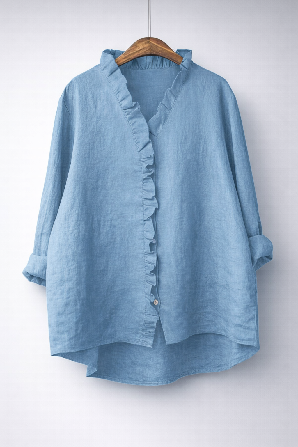 Rosalinde | Chemise à volant — Bleu jean