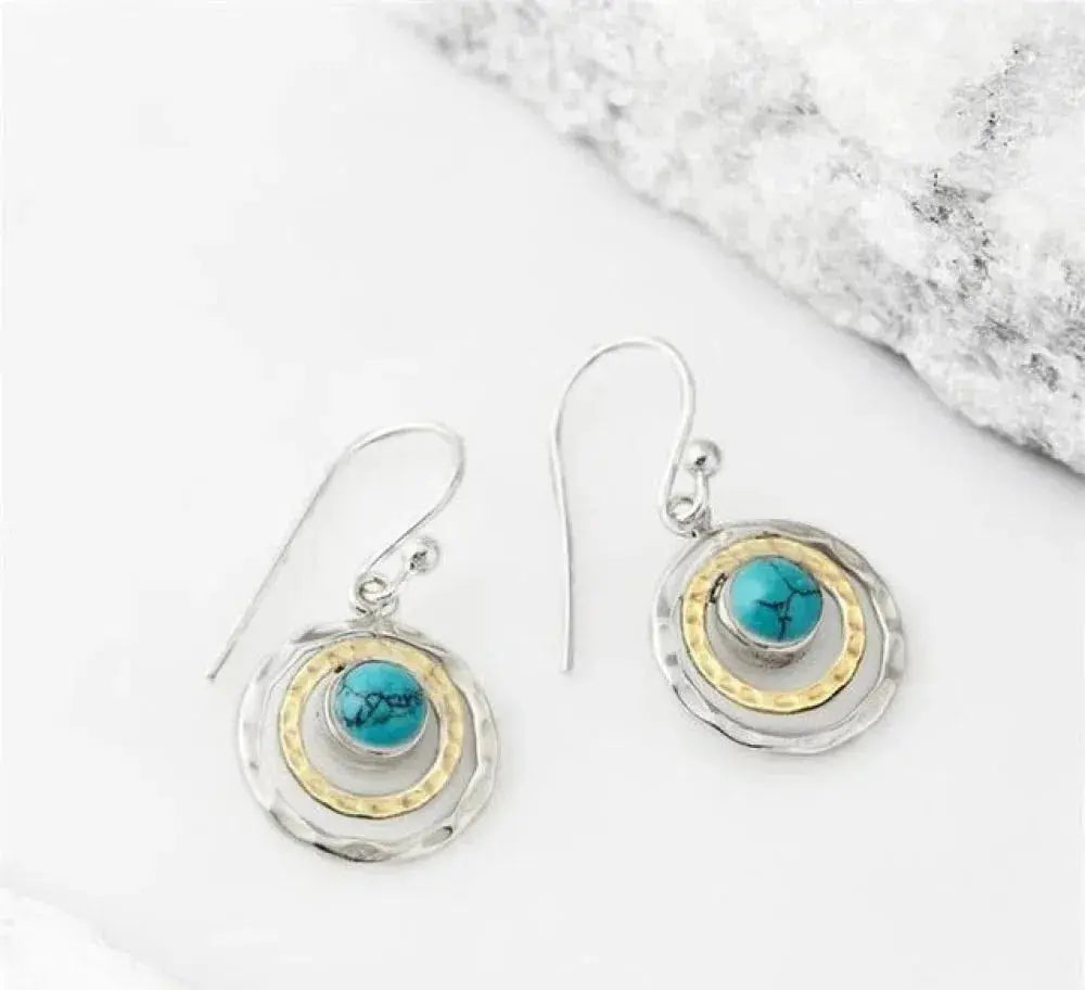 Saturne | Boucles d'oreilles bohème avec pierre turquoise – Vue 02