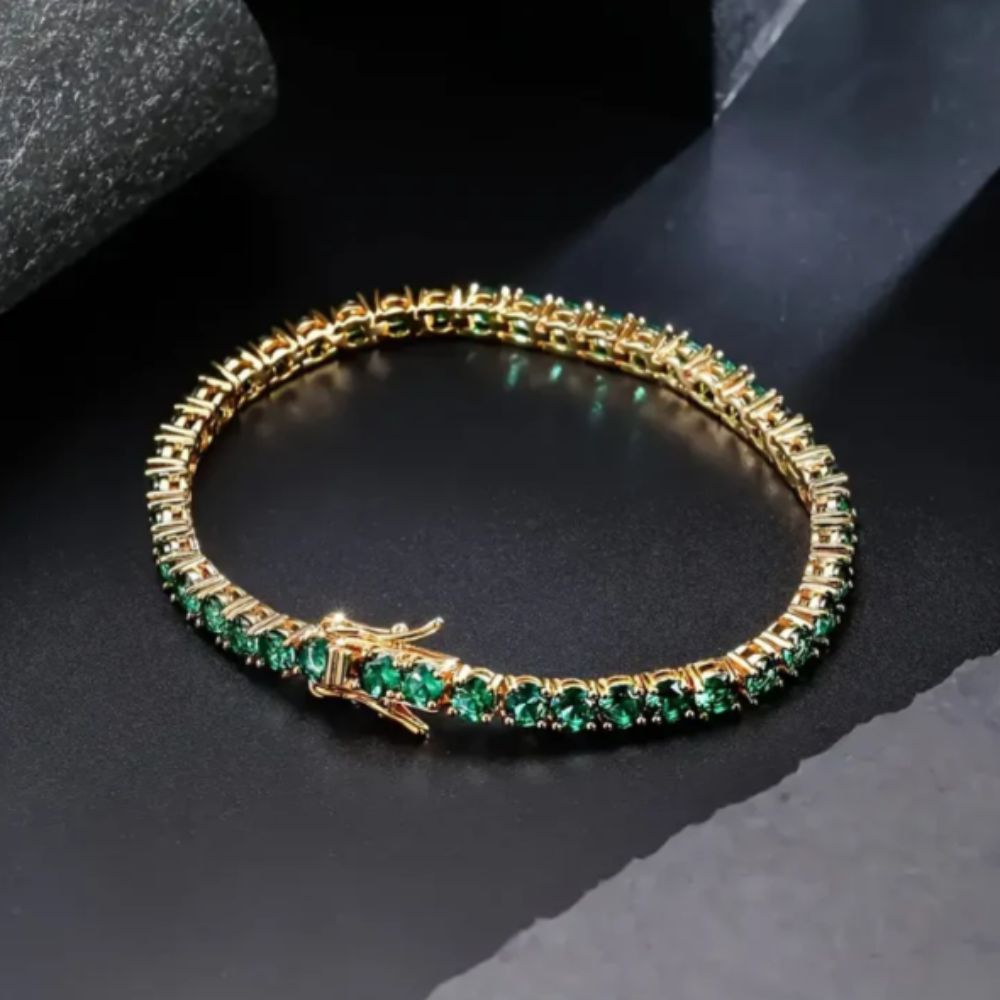 Splendeur Verte | Bracelet rivière doré avec pierres vertes – Vue 01