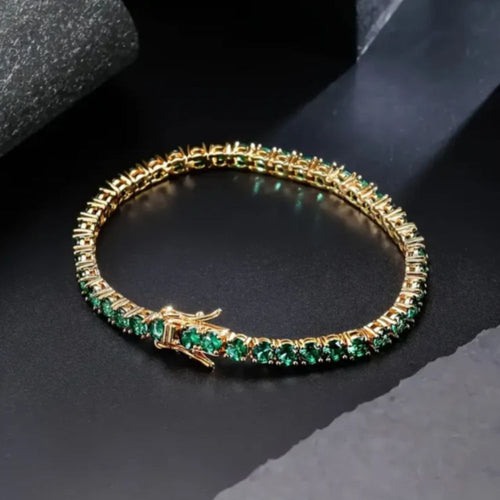 Splendeur Verte | Bracelet rivière doré avec pierres vertes – Vue 01