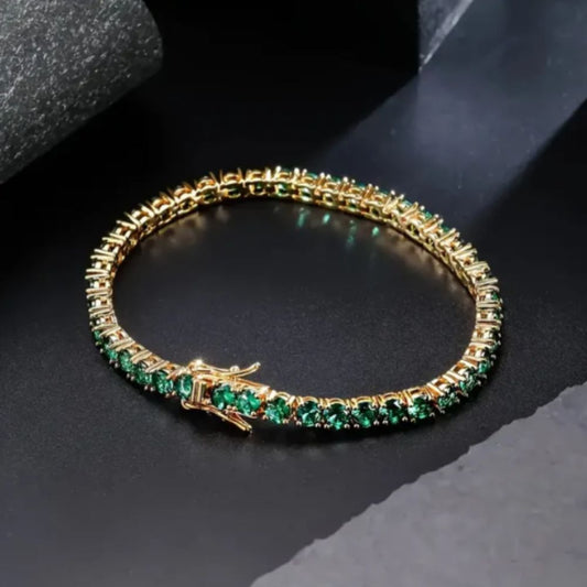 Splendeur Verte | Bracelet rivière doré avec pierres vertes – Vue 01