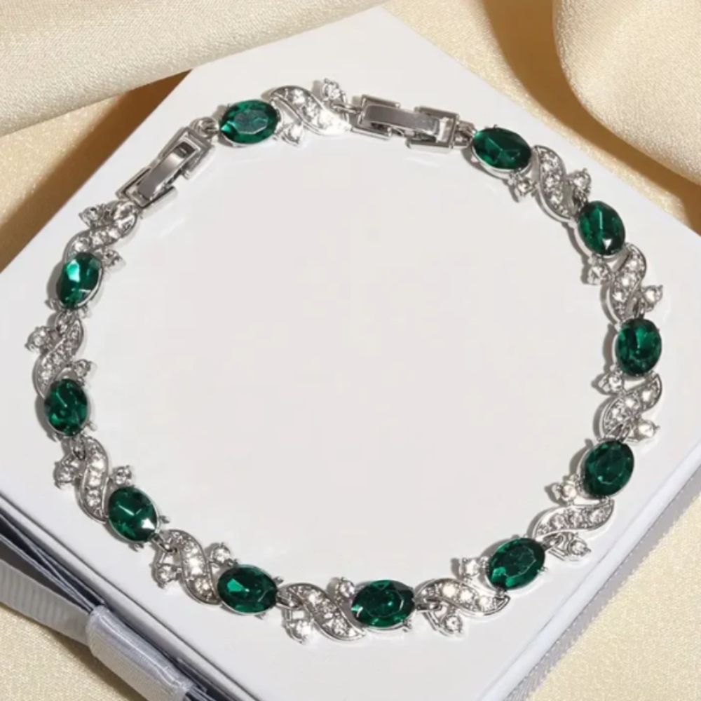 Ressac | Bracelet argenté avec pierres vertes – Vue 01