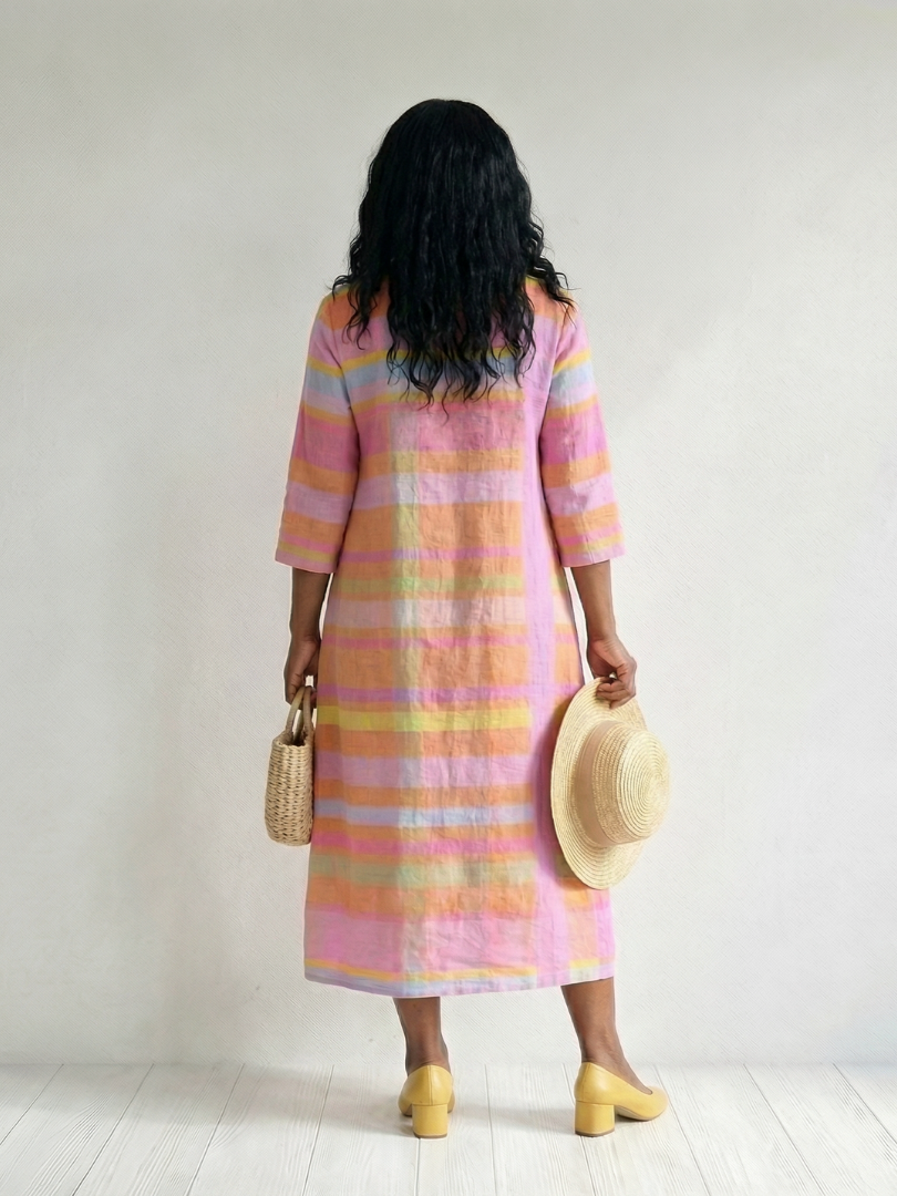 Bertille — Robe midi ample à rayures pastel