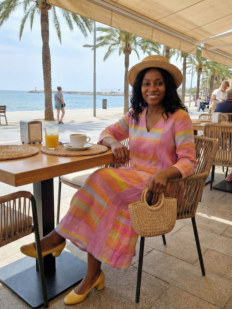 Bertille — Robe midi ample à rayures pastel