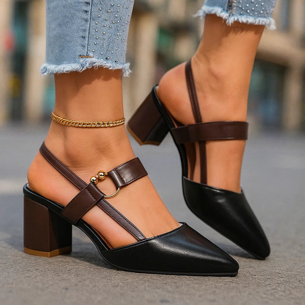 Helena | Czółenka slingback w szpic na słupku