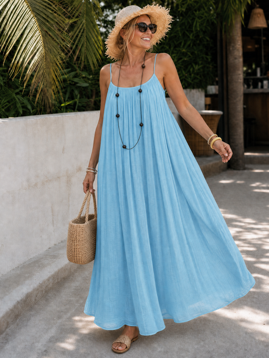 Alizée — Robe longue à fines bretelles, coloris Bleu ciel