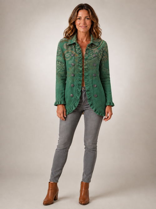 Jemara | Kurtka boho z falbankami we wzór paisley