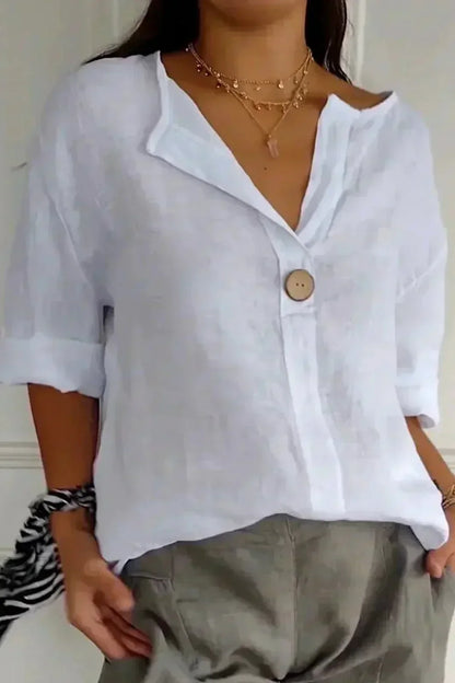 Aliette | Blouse à col tunisien — Blanc