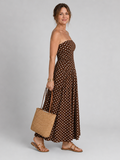 Carole — Robe longue bustier à pois