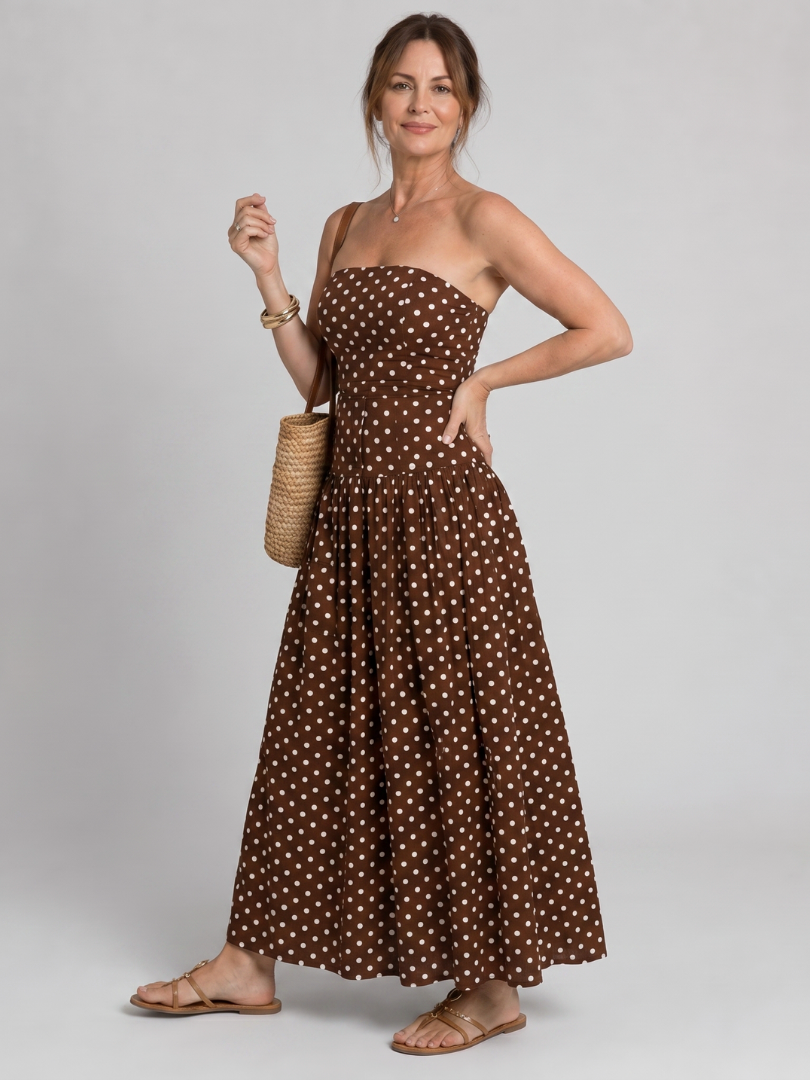 Carole — Robe longue bustier à pois