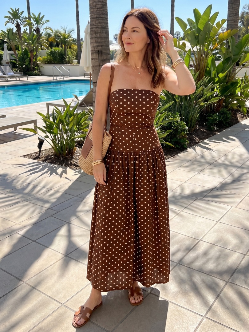Carole — Robe longue bustier à pois