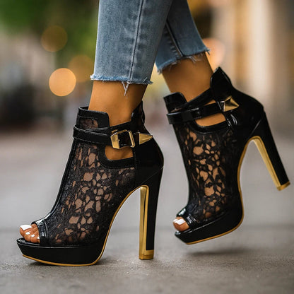 Rosalind | Koronkowe sandałki peep toe