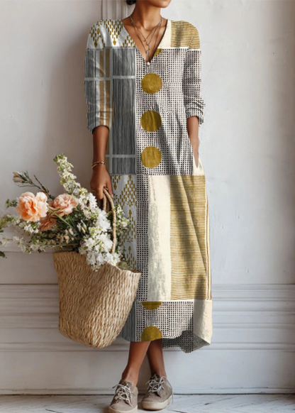 Clémentine — Robe longue patchwork à manches longues