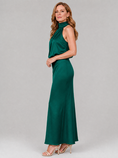 Ursuline — Robe longue satinée dos nu drapée