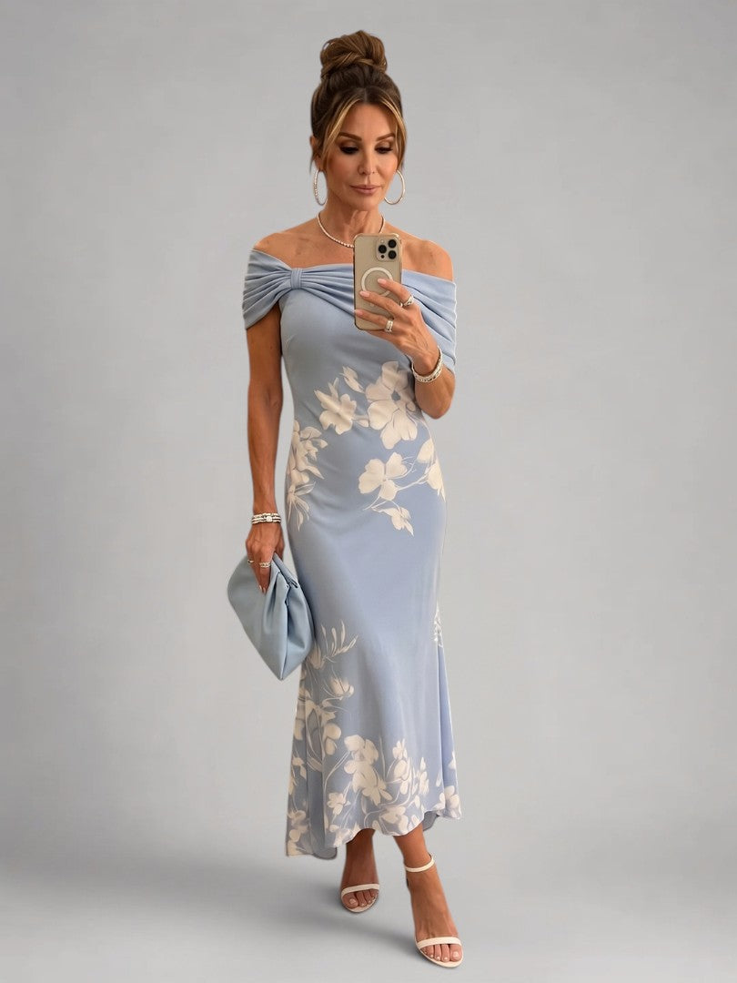 Cyrielle — Robe longue épaules dénudées drapée