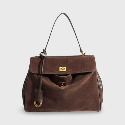Sac porté épaule Ciara en cuir véritable brun foncé vu de face