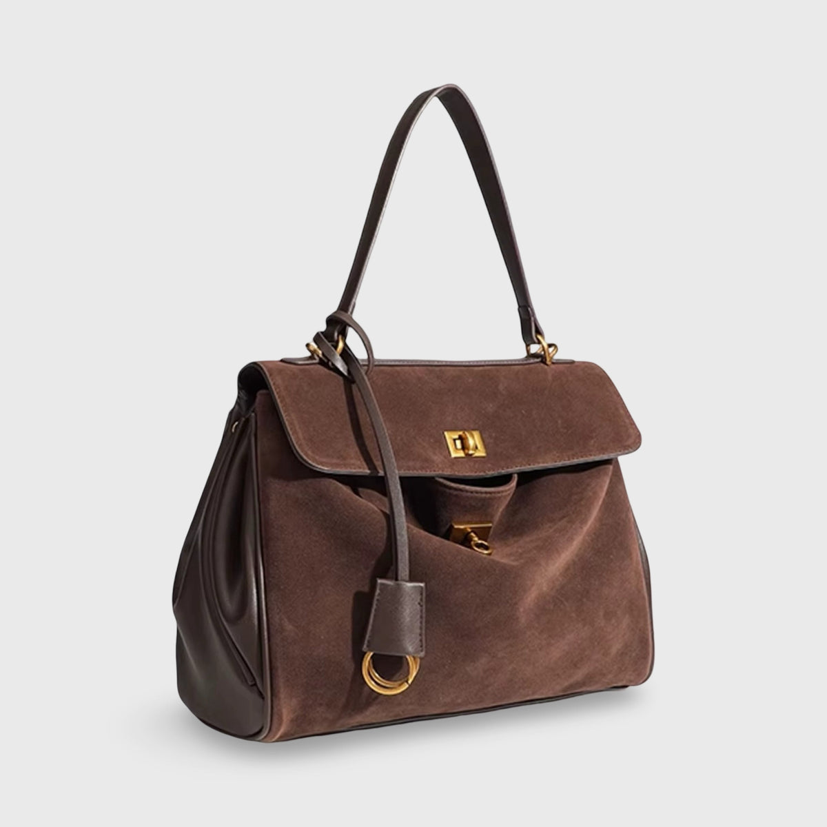 Sac porté épaule Ciara en cuir véritable brun foncé vu de côté