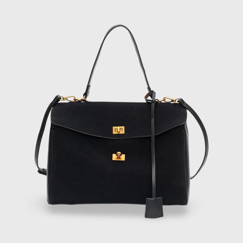 Sac en daim Ciara Premium noir vu de face