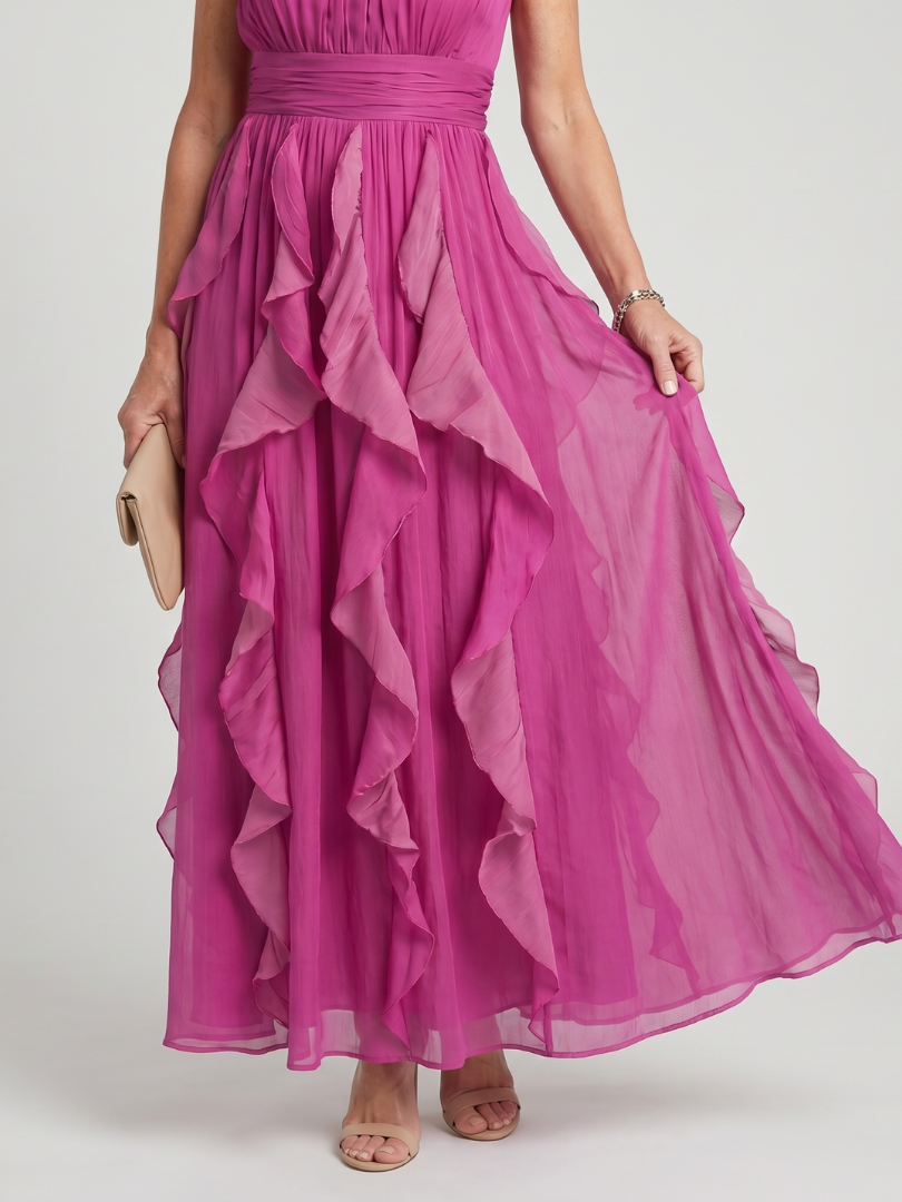 Wanda — Robe longue à col montant et volants